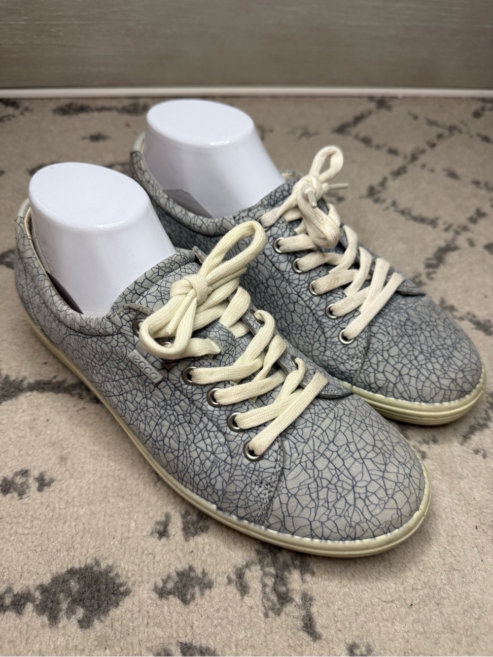 ECCO Soft Nubuck Printed Grey Leather Casual Lace Up Sneakers